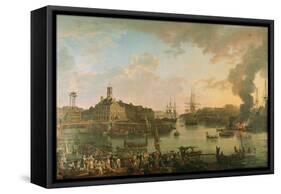 View of the Port of Brest from the Covered Docks in 1795, 1795-Jean-Francois Hue-Framed Stretched Canvas