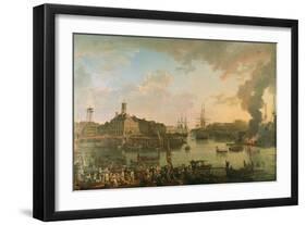 View of the Port of Brest from the Covered Docks in 1795, 1795-Jean-Francois Hue-Framed Giclee Print