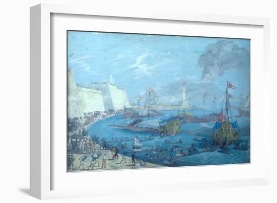 View of the Port of Naples (Gouache on Paper)-Johann Wilhelm Baur-Framed Giclee Print