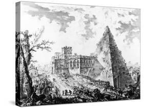 View of the Pyramid of Caius Cestius, from the 'Views of Rome' Series, C.1760-Giovanni Battista Piranesi-Stretched Canvas