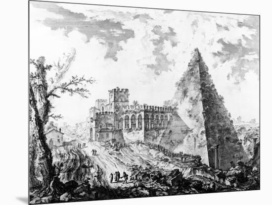 View of the Pyramid of Caius Cestius, from the 'Views of Rome' Series, C.1760-Giovanni Battista Piranesi-Mounted Giclee Print