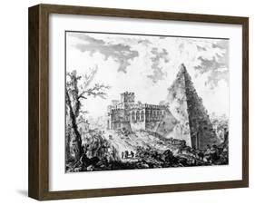 View of the Pyramid of Caius Cestius, from the 'Views of Rome' Series, C.1760-Giovanni Battista Piranesi-Framed Giclee Print