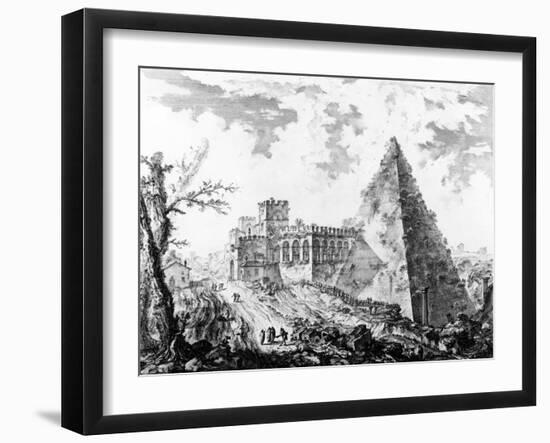 View of the Pyramid of Caius Cestius, from the 'Views of Rome' Series, C.1760-Giovanni Battista Piranesi-Framed Giclee Print