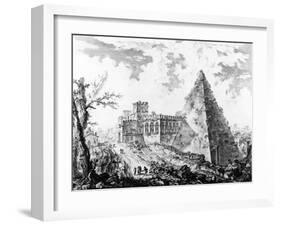 View of the Pyramid of Caius Cestius, from the 'Views of Rome' Series, C.1760-Giovanni Battista Piranesi-Framed Giclee Print