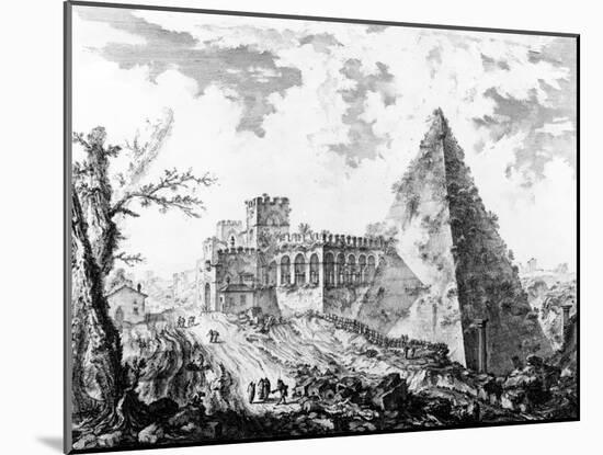 View of the Pyramid of Caius Cestius, from the 'Views of Rome' Series, C.1760-Giovanni Battista Piranesi-Mounted Giclee Print