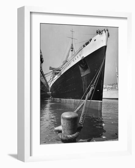 View of the Queen Mary Docked in New York City After It's Arrival-Carl Mydans-Framed Photographic Print