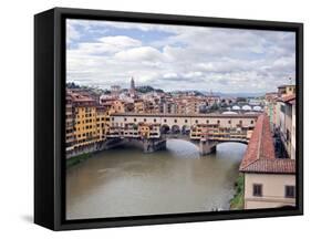 View of the River Arno and Ponte Vecchio, Florence, UNESCO World Heritage Site, Tuscany, Italy, Eur-Godong-Framed Stretched Canvas