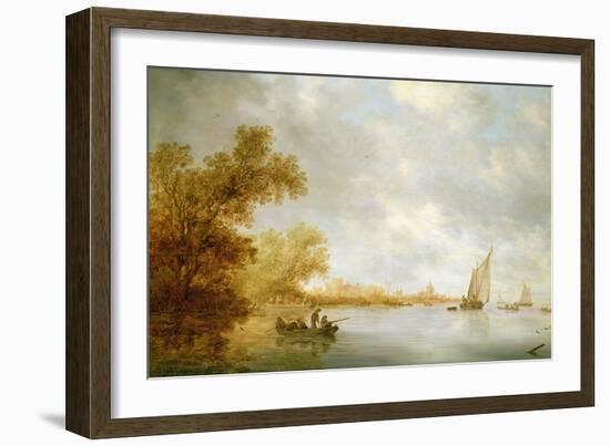 View of the River Lek with Boats and Liesvelt Castle, 1641-Salomon van Ruisdael or Ruysdael-Framed Giclee Print