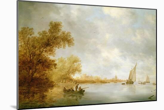 View of the River Lek with Boats and Liesvelt Castle, 1641-Salomon van Ruisdael or Ruysdael-Mounted Giclee Print