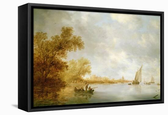 View of the River Lek with Boats and Liesvelt Castle, 1641-Salomon van Ruisdael or Ruysdael-Framed Stretched Canvas