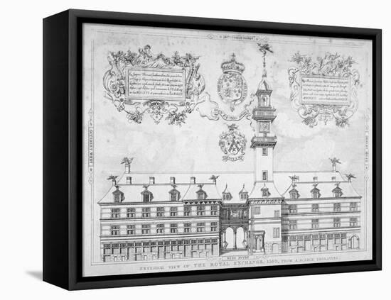 View of the Royal Exchange with Coats of Arms Above, City of London, 1569-null-Framed Stretched Canvas