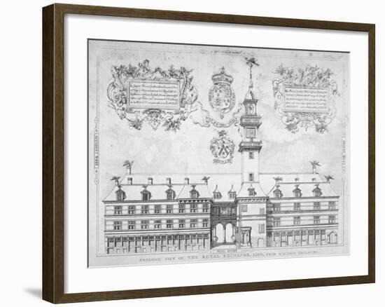 View of the Royal Exchange with Coats of Arms Above, City of London, 1569-null-Framed Giclee Print