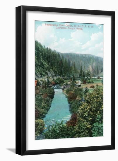 View of the Sacramento River Canyon on SP Railroad - California-Lantern Press-Framed Art Print