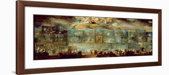 View of the Salon at the Louvre, 1779 (Oil on Paper Laid on Canvas)-Gabriel De Saint-aubin-Framed Premium Giclee Print