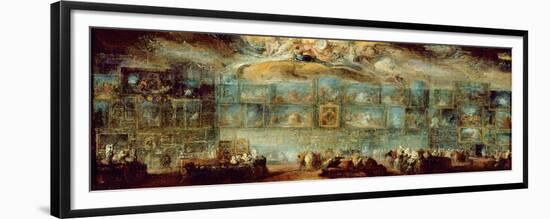 View of the Salon at the Louvre, 1779 (Oil on Paper Laid on Canvas)-Gabriel De Saint-aubin-Framed Premium Giclee Print