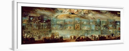 View of the Salon at the Louvre, 1779 (Oil on Paper Laid on Canvas)-Gabriel De Saint-aubin-Framed Premium Giclee Print