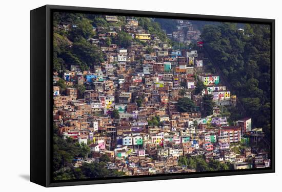 View of the Santa Marta Favela (Slum Community) Showing the Funicular Railway, Brazil-Alex Robinson-Framed Stretched Canvas