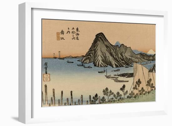 View of the Sea Excellent Imaki Mountains, Right in the Distance a White Mount Fuji-Utagawa Hiroshige-Framed Art Print