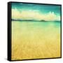 View Of The Sea In Grunge And Retro Style-Elenamiv-Framed Stretched Canvas