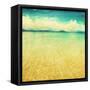 View Of The Sea In Grunge And Retro Style-Elenamiv-Framed Stretched Canvas
