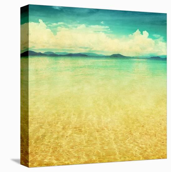 View Of The Sea In Grunge And Retro Style-Elenamiv-Stretched Canvas