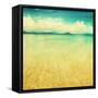 View Of The Sea In Grunge And Retro Style-Elenamiv-Framed Stretched Canvas