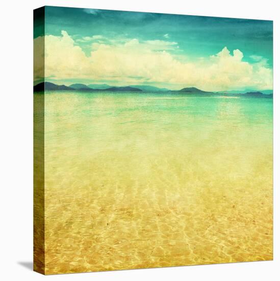 View Of The Sea In Grunge And Retro Style-Elenamiv-Stretched Canvas