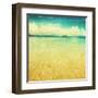 View Of The Sea In Grunge And Retro Style-Elenamiv-Framed Art Print