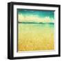 View Of The Sea In Grunge And Retro Style-Elenamiv-Framed Art Print