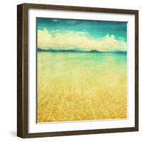 View Of The Sea In Grunge And Retro Style-Elenamiv-Framed Art Print