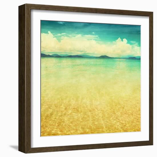 View Of The Sea In Grunge And Retro Style-Elenamiv-Framed Art Print