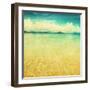 View Of The Sea In Grunge And Retro Style-Elenamiv-Framed Art Print