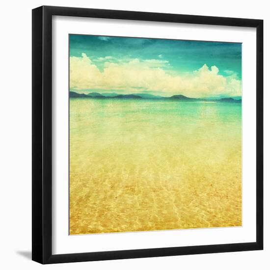 View Of The Sea In Grunge And Retro Style-Elenamiv-Framed Art Print