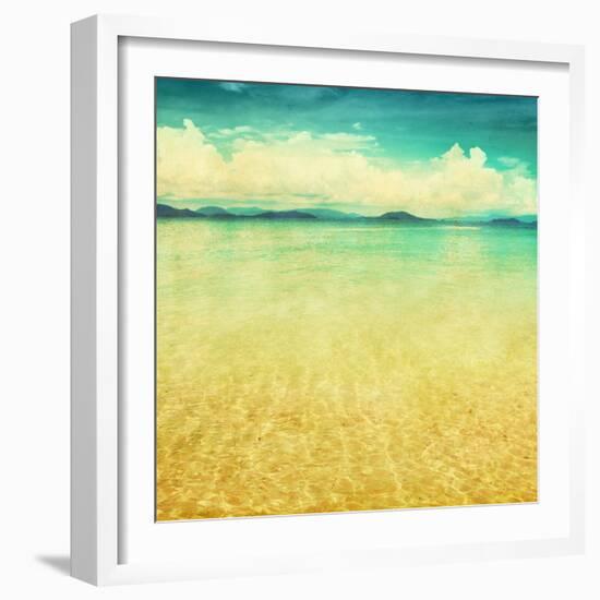 View Of The Sea In Grunge And Retro Style-Elenamiv-Framed Art Print