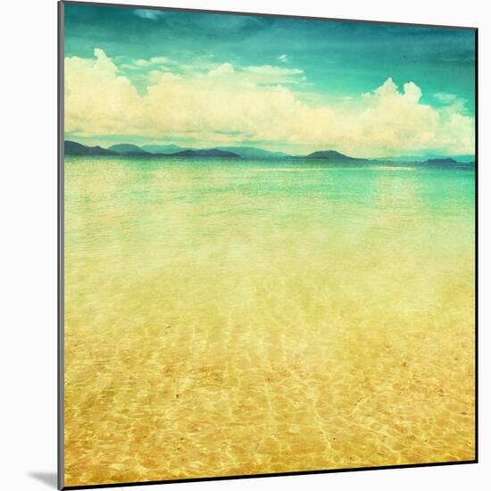 View Of The Sea In Grunge And Retro Style-Elenamiv-Mounted Art Print