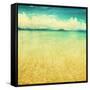 View Of The Sea In Grunge And Retro Style-Elenamiv-Framed Stretched Canvas