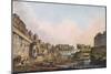 View of the Seine from Beneath an Arch of Pont Notre-Dame, 1805 (Coloured Aquatint)-John Claude Nattes-Mounted Giclee Print