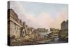 View of the Seine from Beneath an Arch of Pont Notre-Dame, 1805 (Coloured Aquatint)-John Claude Nattes-Stretched Canvas