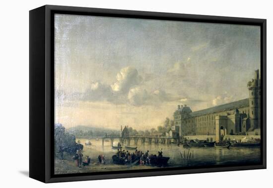 View of the Seine with the South Facade of the Louvre Gallery, Paris, 1660-Reinier Zeeman-Framed Stretched Canvas