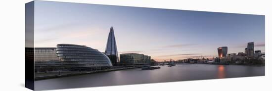 View of the Shard and City Hall from Tower Bridge and the River Thames at Night, London, England-Ben Pipe-Stretched Canvas