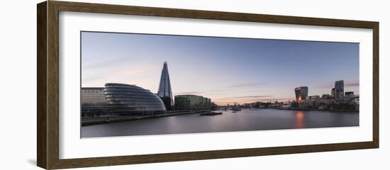 View of the Shard and City Hall from Tower Bridge and the River Thames at Night, London, England-Ben Pipe-Framed Photographic Print