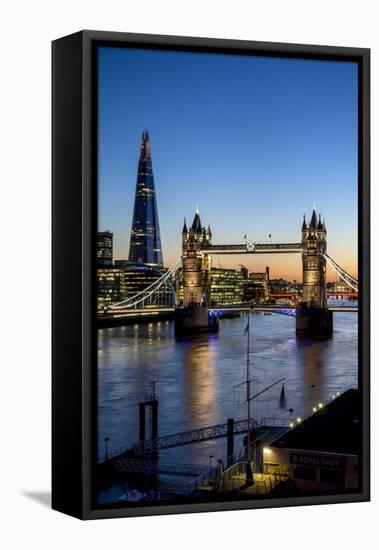 View of the Shard and Tower Bridge Above the River Thames at Dusk-Charles Bowman-Framed Stretched Canvas