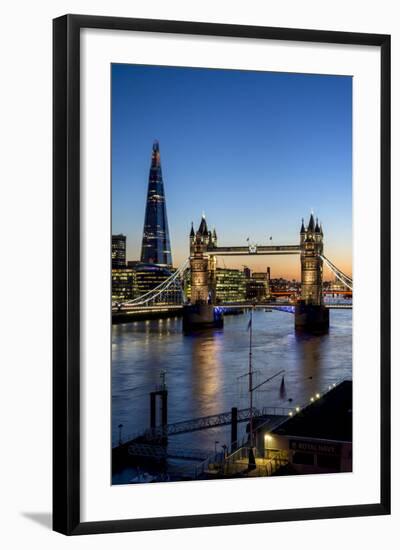 View of the Shard and Tower Bridge Above the River Thames at Dusk-Charles Bowman-Framed Photographic Print