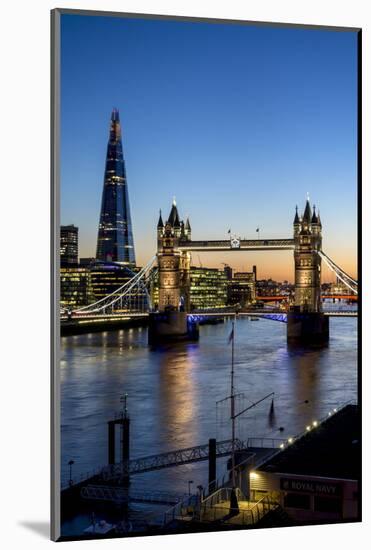 View of the Shard and Tower Bridge Above the River Thames at Dusk-Charles Bowman-Mounted Photographic Print