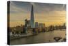 View of The Shard, HMS Belfast and River Thames from Cheval Three Quays at sunset, London, England-Frank Fell-Stretched Canvas