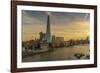 View of The Shard, HMS Belfast and River Thames from Cheval Three Quays at sunset, London, England-Frank Fell-Framed Photographic Print