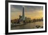 View of The Shard, HMS Belfast and River Thames from Cheval Three Quays at sunset, London, England-Frank Fell-Framed Photographic Print