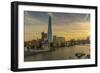 View of The Shard, HMS Belfast and River Thames from Cheval Three Quays at sunset, London, England-Frank Fell-Framed Photographic Print