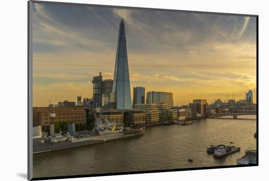 View of The Shard, HMS Belfast and River Thames from Cheval Three Quays at sunset, London, England-Frank Fell-Mounted Photographic Print