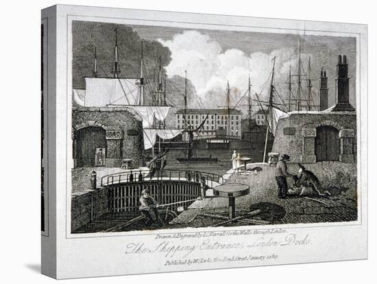 View of the Shipping Entrance to London Docks, Wapping, 1817-JC Varrall-Stretched Canvas